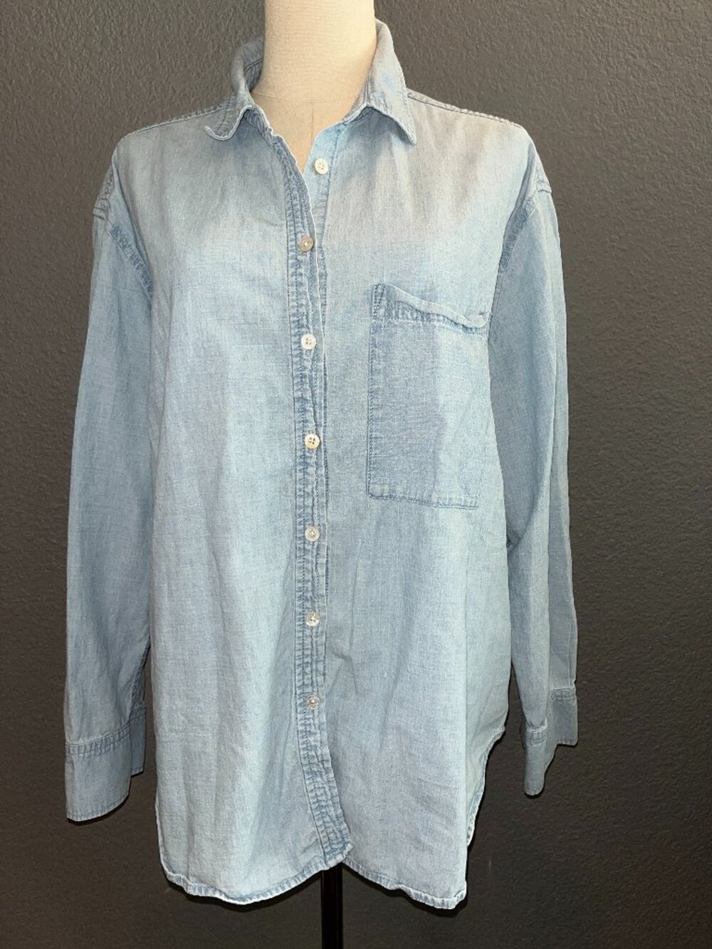 AYR The Denim Deep End Oversized Button Down Shirt Light Wash Chambray Blue - XL